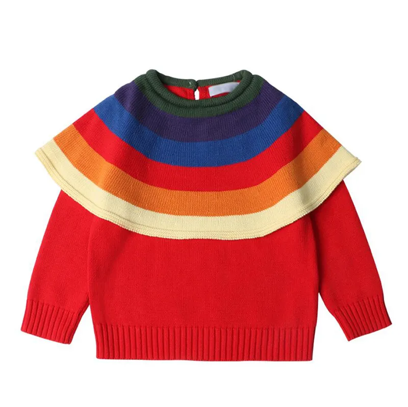 Baby Girls Rainbow Sweaters 1-7Yrs Ropa para niños O-cuello Manga larga Otoño Invierno Ropa casual para niños 210429