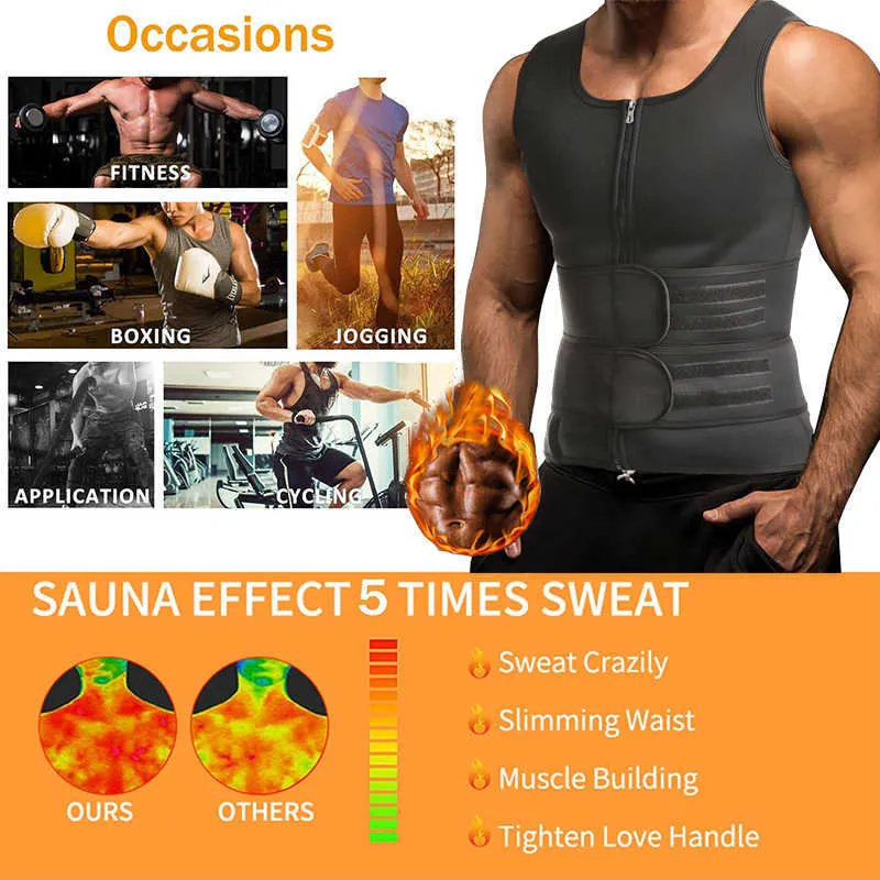 Men Body Shaper Sauna Gile Trainer Traineur Double Ceinture Sweat Shirt Corset Tops Abdomen Slimming Shapewear Fat Burn Fitness Top6880839