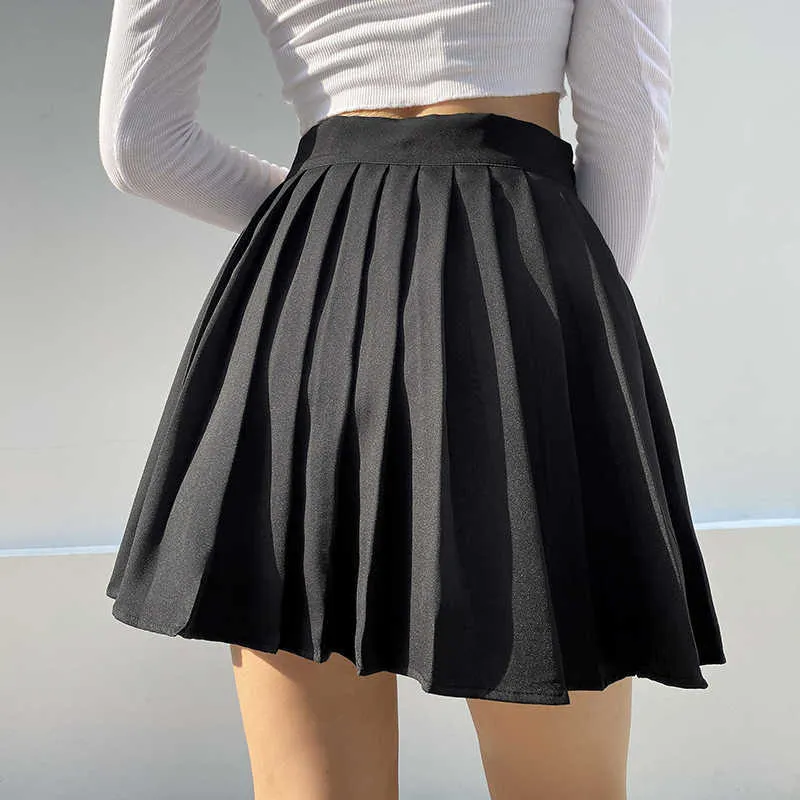 IAMSURE Preppy Style Casual Letter Embroidered 90s Pleated Skirt Korean Streetwear Fashion High Waist Mini Skirt For Women Y0824