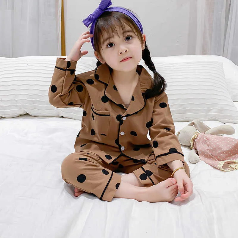 Spring Autumn Polka Dot Sleepwear Kid Clothing Thermal Underwear Pajamas For Girls Children Baby Boy 210528