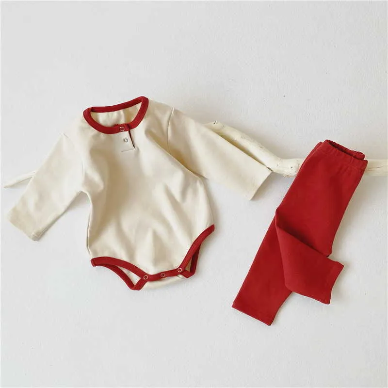 Spring Baby Pajamas Long Sleeve Cotton Bodysuit+long Pants Homewear Girl Boy Outfits E2509 210610