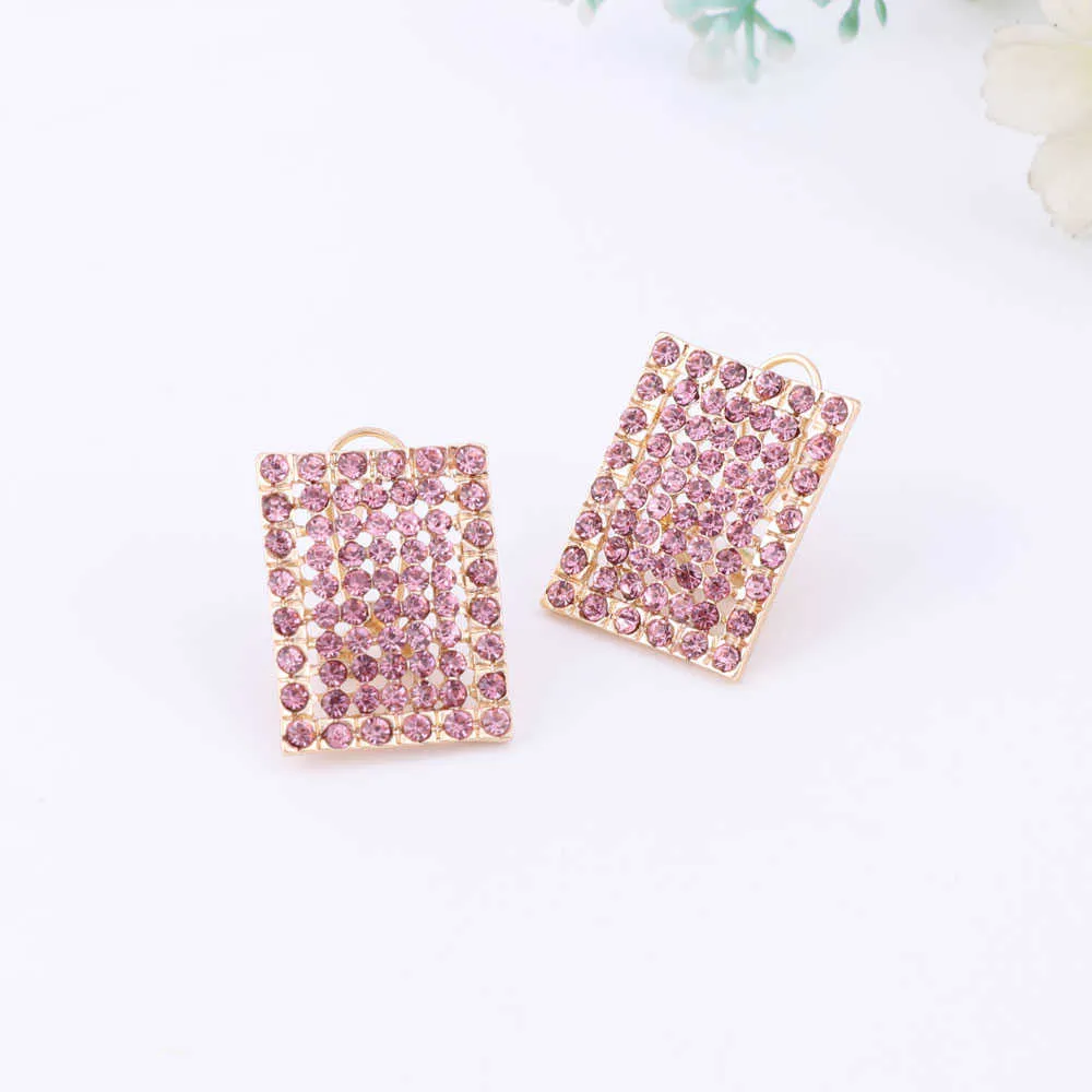 Fashion Wedding Woman Costume Bridal Jewelry Set Dubai Gold Charming Pink Crystal Necklace Earrings Bracelet Ring Jewelry Set H1022