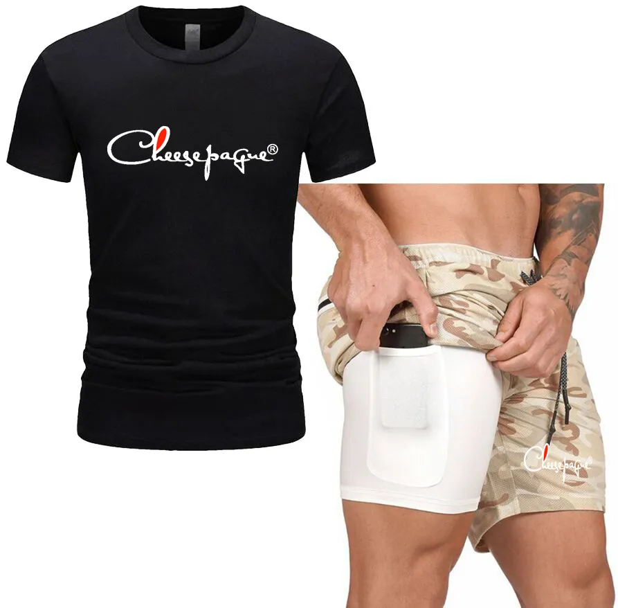 Dres marki nadruk LOGO mężczyźni lato z krótkim rękawem Casual 100% bawełniana koszulka spodenki męskie dresy Tee topy + spodnie dresowe zestaw męski