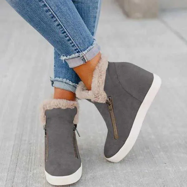 Femmes bottes mode hiver femmes augmenter chaussures taille 43 côté fermeture éclair appartements chaussons femmes léopard bottine Botas De Mujer Y1018