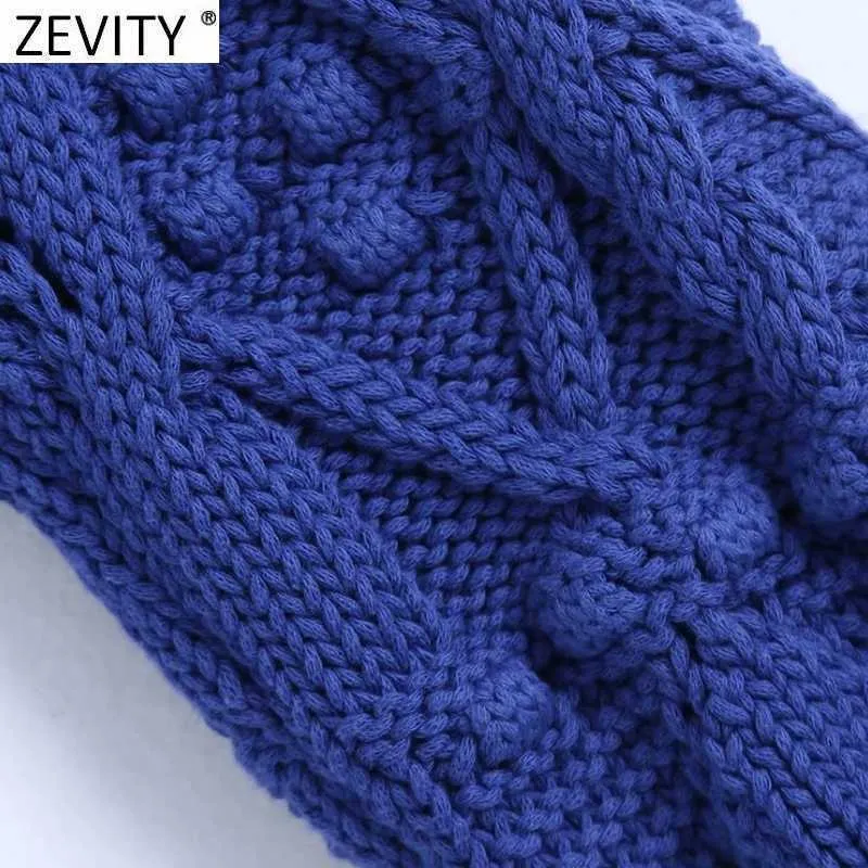 Zevityの女性は襟ボールのアップリケを立てます長袖の編み物セーターフェムメシックなデザインカジュアルプルオーバーレディーストップスSW708 210603