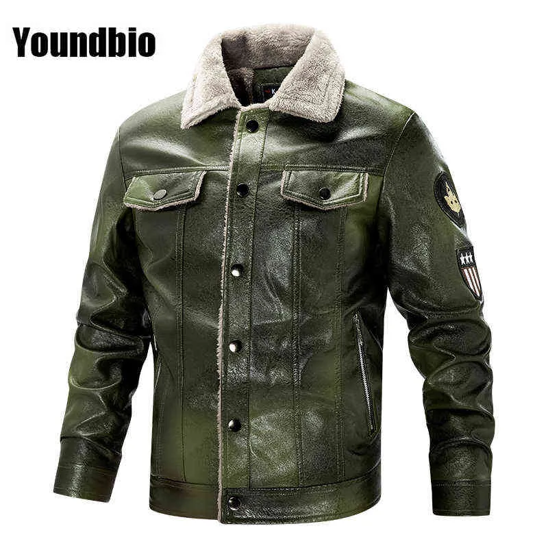 Giacca da uomo in pelle da uomo in pile spesso caldo da uomo Giacca invernale da uomo Giacca da uomo in pelle da pilota militare moda casual 211222