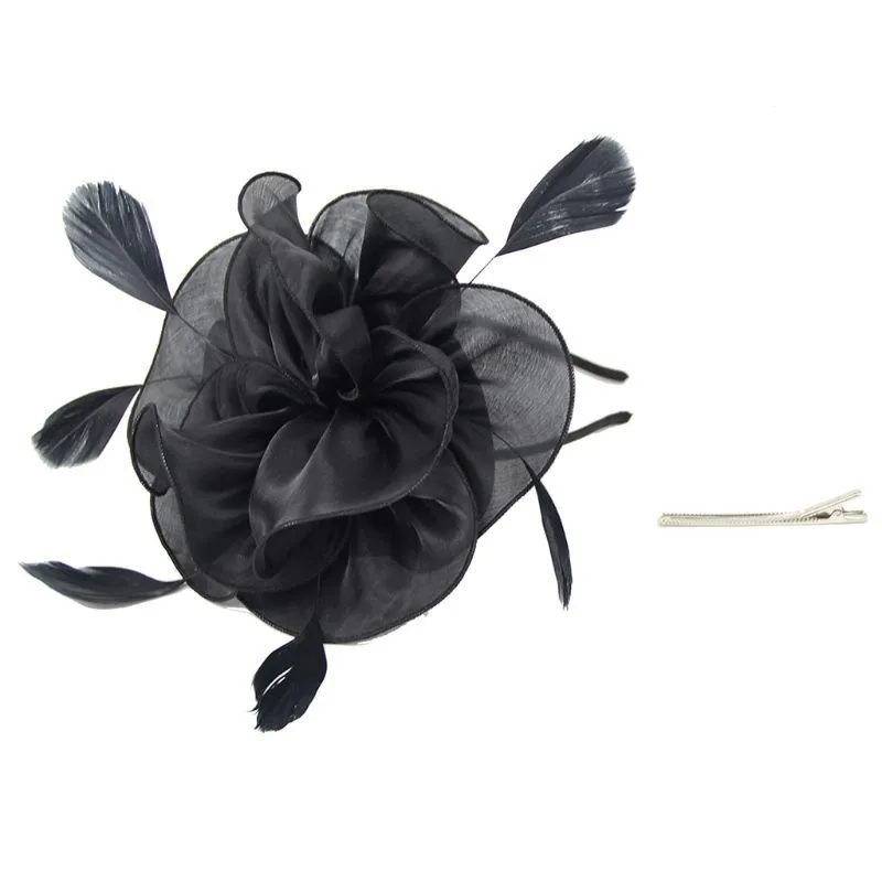 Headpieces Women Large Ruffles Flower Fascinator Hat Vintage Solid Multi Feather Tea Party Duckbill Hair Clip307L