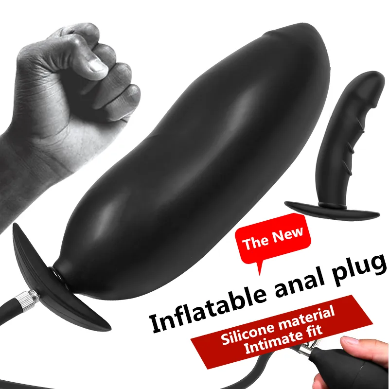 Gehen Sie aus Silikon aufgeblasener Analplug-Dildo Max. 65 mm Durchmesser Pumpe Analdilatator Prostatamassage Kein Vibrator Sexspielzeug für Frau / Mann Y201118