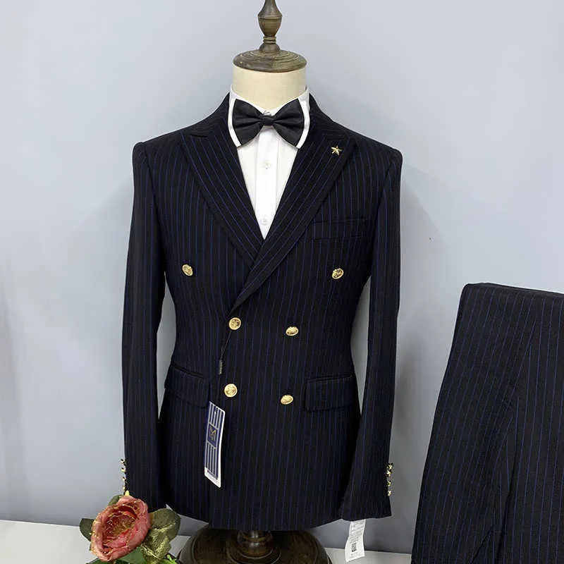 Costume de banquet à double boutonnage pour hommes à rayures classiques X0909