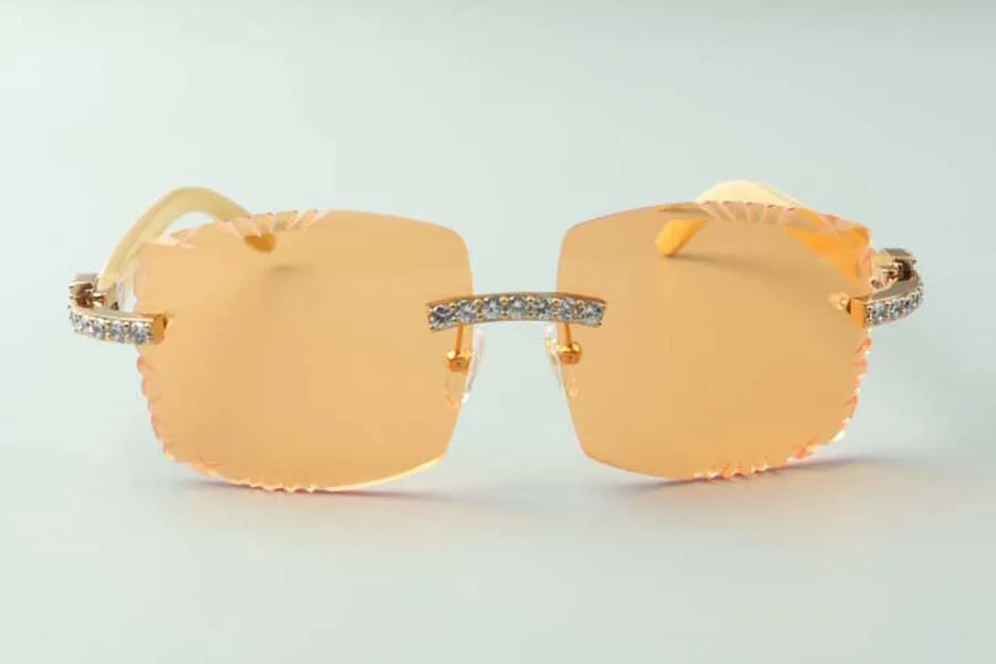 2021 xl diamantes designers óculos de sol 3524022 lente de corte de buzinas de boi branco naturais Tamanho 58-18-140mm311l