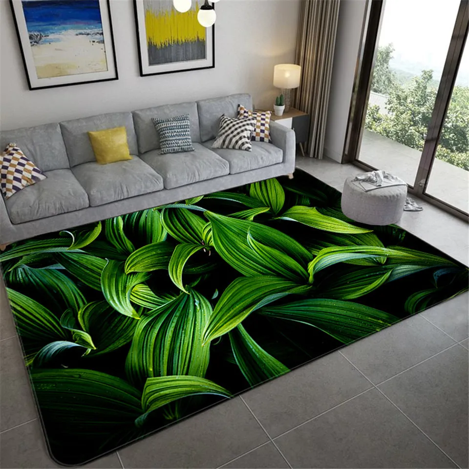 Gröna blad 3d matta för vardagsrum mjuk matta för sovrum tvättbar glidgolv matta kök badrum matta dörrmatta nordiska 210317