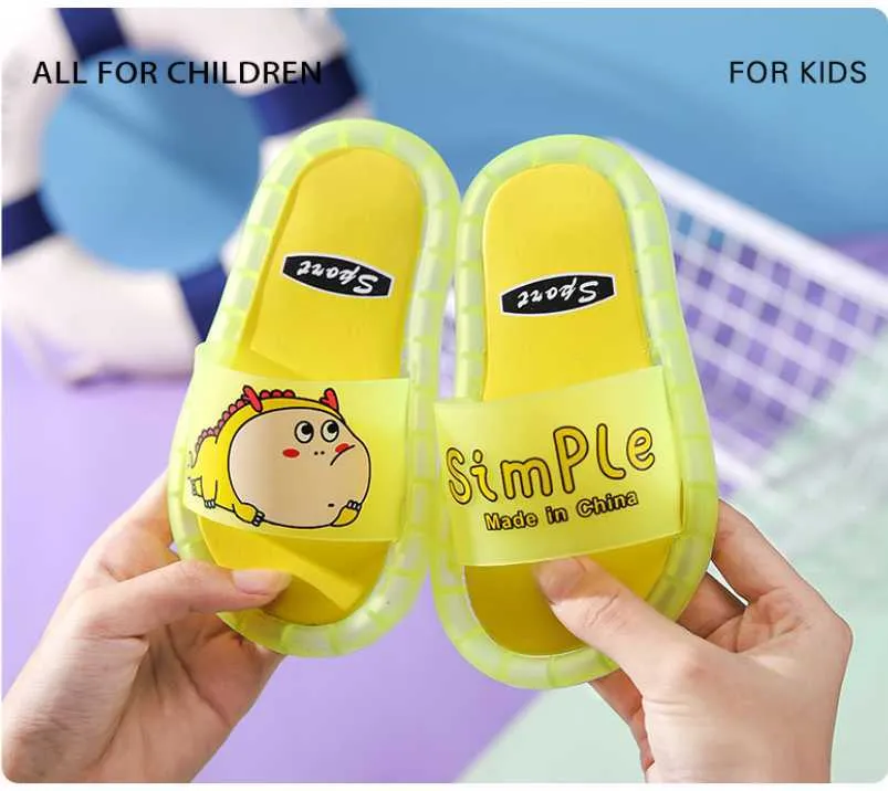 Skodon Lysande Jelly Girls Tofflor PVC Non-Slip Beach Sandaler Barn Dancing Badrum Skor Sommar Barnens LED Slipper 210712