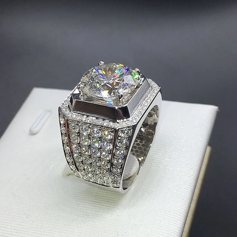 Anel de noivado de prata esterlina 925 halo luxuoso para homens 2ct laboratório diamante presente de aniversário joia inteira xmj039251l1855909