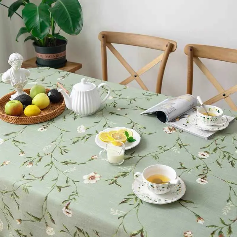 Nappe de salle à manger ovale de fleurs imprimées modernes, couverture de tissu de table de thé de café en lin de coton avec dentelle pour la décoration extérieure de la maison 2106279s