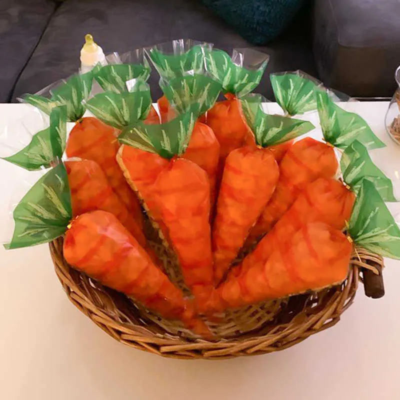 20 sztuk Wielkanoc Decoration Carrot Torby Conte Torby Celophane Torby do cukierków Handmade ciasteczka ze złotym twist krawaty wystrój urodziny Y0730