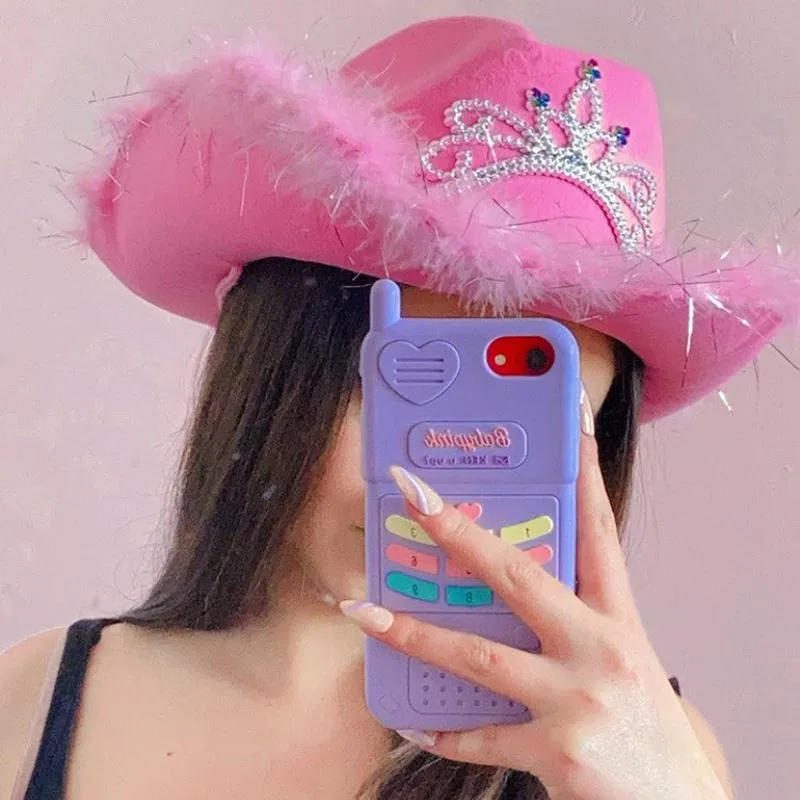 Szerokie brzegowe czapki 2022 Style western różowy kowbojowy czapka tiara cowgirl czapka dla kobiet dziewczyna urodzinowa impreza 275z