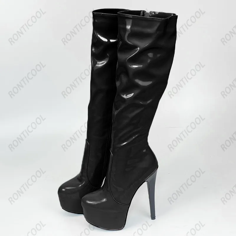 Rontic Handmade женщин платформы платформы колен Sexy Stiletto каблуки круглые носки шарм абрикосовые розовые красные вечеринки обувь плюс размер США 5-20