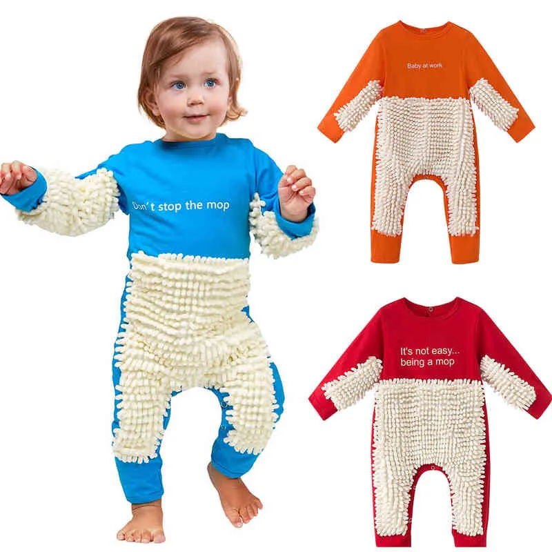 Baby Mopping Suit Neonato Neonate Ragazzi Crawling Baby Solid Mop Tutina Pagliaccetto Tuta Unisex Pagliaccetto vetement fille G1218
