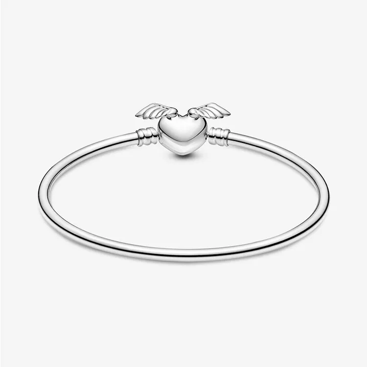 Hög polering 100% 925 Sterling Silver Angel Wings Heart Bangle Armband Fashion Jewelry Making For Women Gifts298m