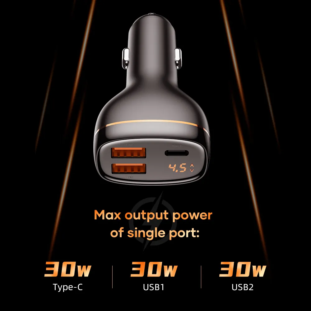 Rock 60W 3ポートデジタルディスプレイQC4.0 QC3.0タイプC PD FAST車の充電式充電器用iPhone 12 Pro Max Xiaomi Samsung