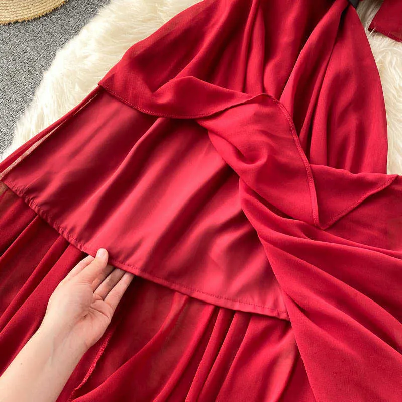 Grün/Rot/Schwarz Unregelmäßige Party Kleid Frauen Vintage Kerb Kragen Kurzarm Hohe Taille Schlank Midi Vestidos 2021 sommer Neue Y0603