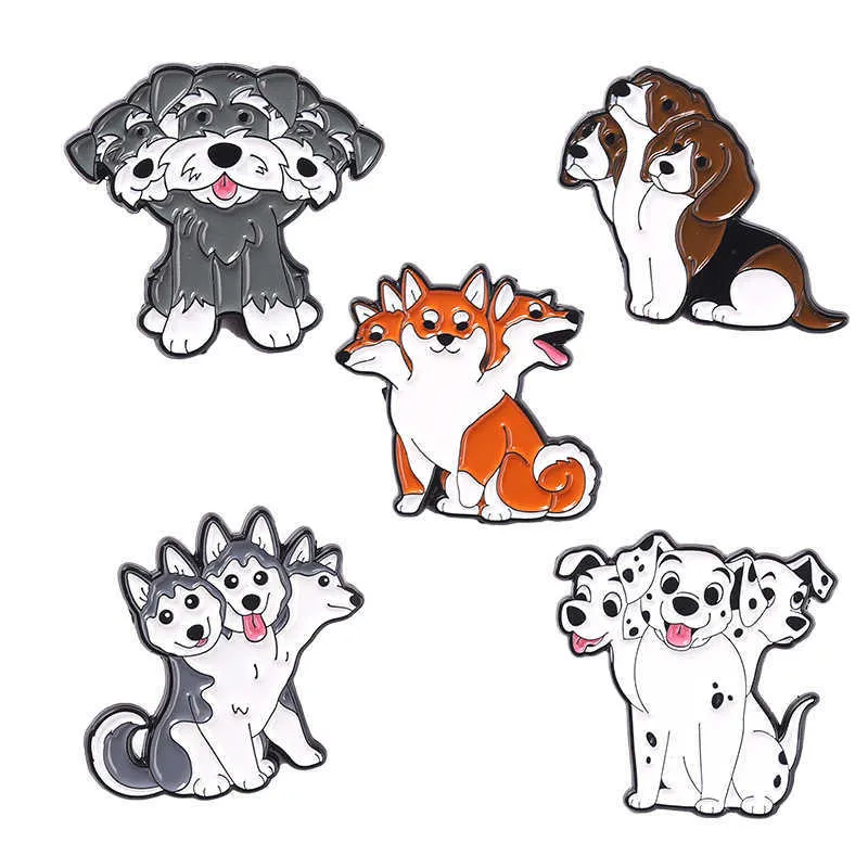 Gioielli Nuova serie di animali in lega Spilla cartone animato creativo a tre teste forma di cane volpe vernice da forno Distintivo