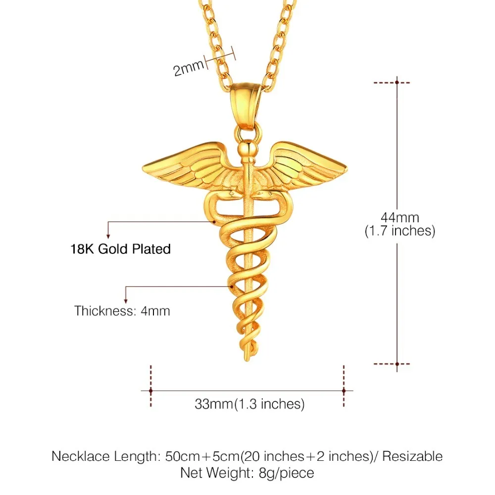 U7 Paslanmaz Çelik Caduceus Kolye Kolye Hemşire Hemşirelik Doktor Mücevher Mezuniyet Hediyeleri P1170 2103232718901