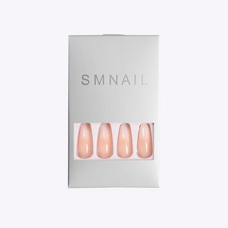 French Fake Nails Nude White and Pink Ombre Long Ballerina Glossy Coffin Press on Nail False Tips Artificial Finger Manicure