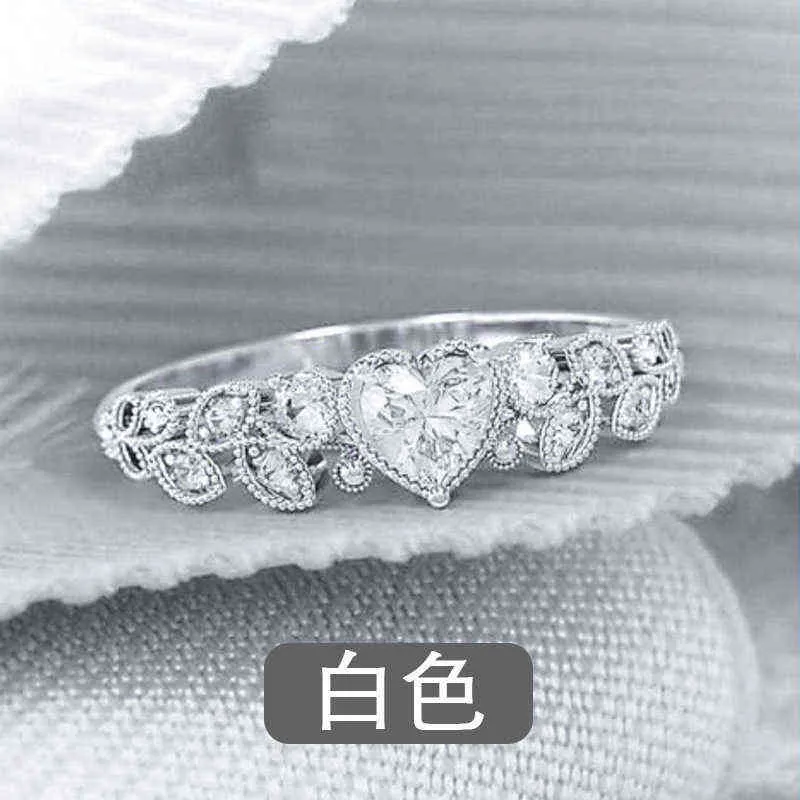 Love Zircon Heart Leaf Ring for Women Girls Fashion Engagement Wedding Party Rings Jewelry Accessories Whole Sale G1125