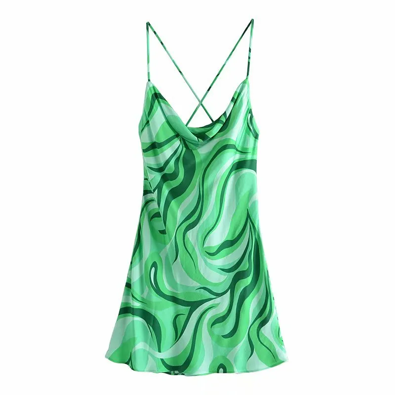 VUWWYV Summer Dress Woman Green Sexy Strap Backless Mini es Women Flowing Print African Casual Beach Sundress 210430