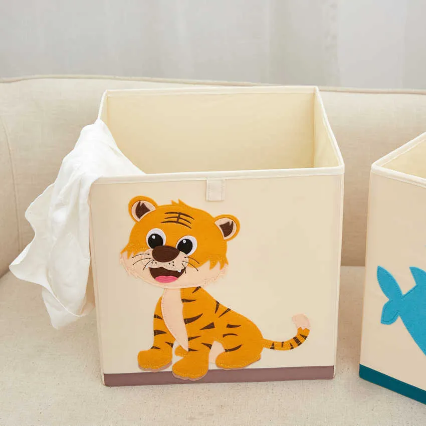 13 Inch Cube Oxford Fabric Storage Boxes Washable Animal pattern Kids Toys Basket Bins Closet Organizer Shelf Cabinet Bookcase 210626