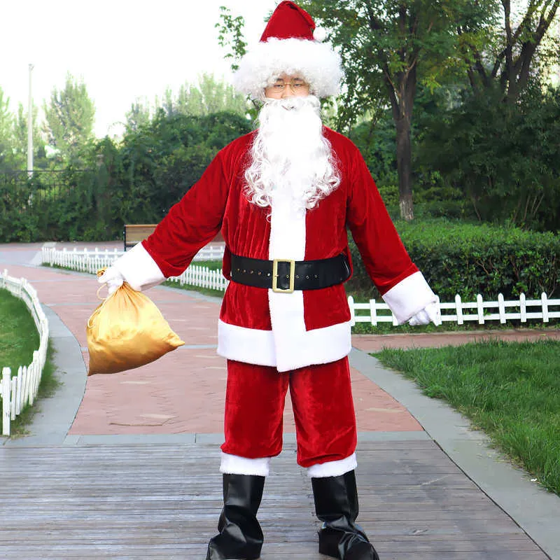 Natale Babbo Natale Costume Barba Lotti Uomini Vestiti Cosplay Vestito Operato In Tuta Adulti Y0913