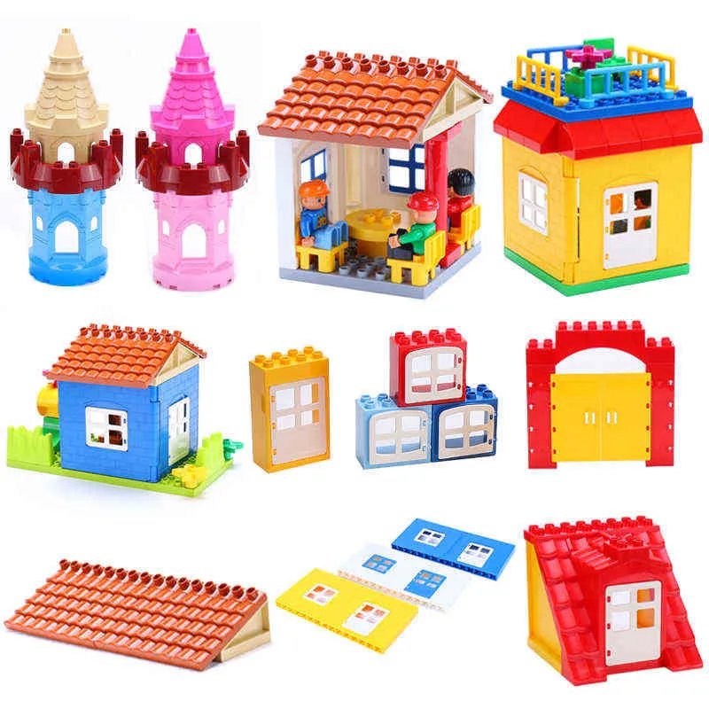 Большие частицы Сборка аксессуаров Установить большие строительные блоки DIY игрушки творчество совместимы с Duplo House House House Y1130