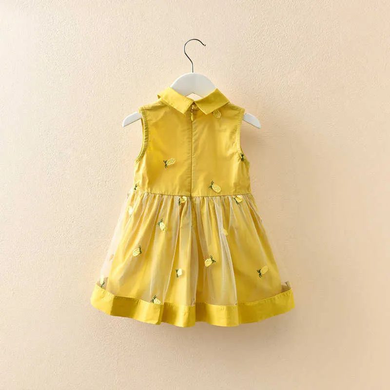 Summer Dresses Kids Clothing Girls Clothes Stitching Vest Dress Net Yarn Fruit Embroidery Children's 210528