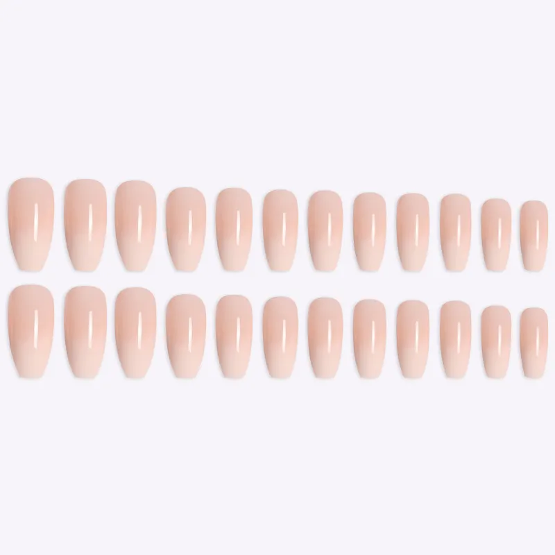 French Fake Nails Nude White and Pink Ombre Long Ballerina Glossy Coffin Press on Nail False Tips Artificial Finger Manicure