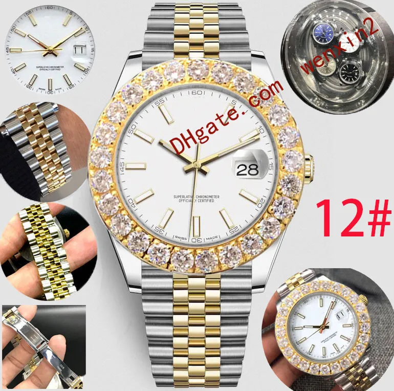 enormes números de reloj de diamantes estereoscópicos para hombre Mechanica automático 43 mm Alta calidad Acero inoxidable natación deportes impermeables Estilo Clásico oro Relojes de pulsera