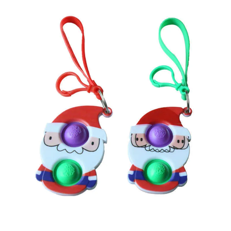 Lanyard Sensory Bubbles nyckelring Push Poo-its Finger Puzzle Toys 2021 Christmas Santa Clause Elk Snowman Xmas Tree Cartoon Charms G82AC013923759
