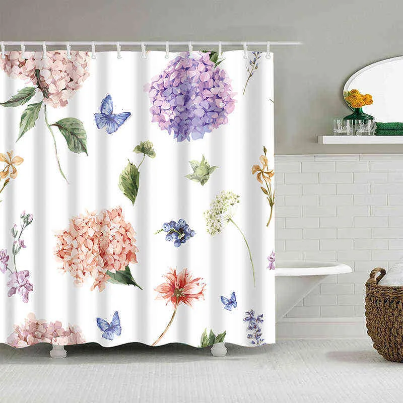 3D Floral Shower Curtains Cactus Flower Plant Bath Curtain With Hooks Polyester Fabric Curtain for Bathroom Decoration cortinas 211116