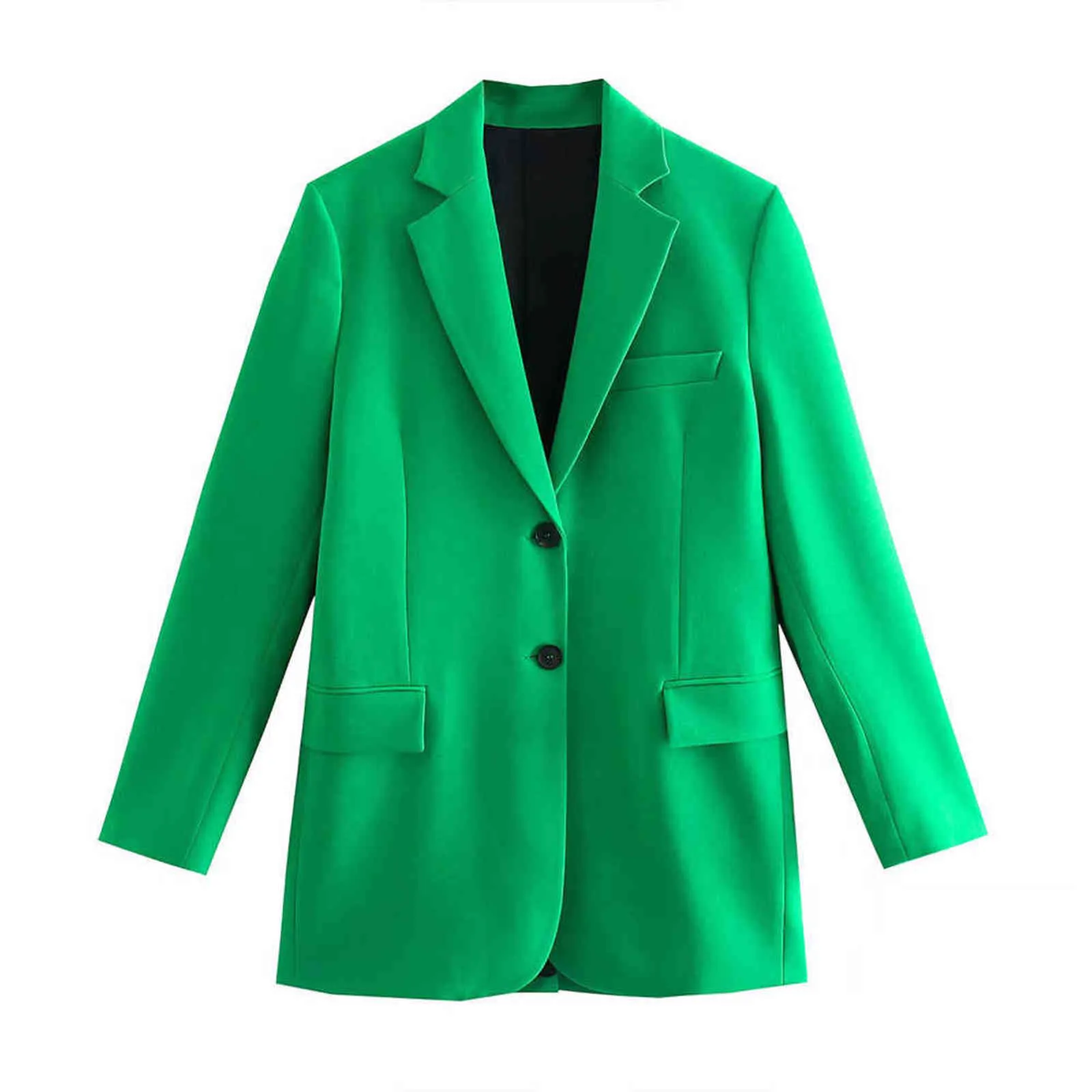 Za Femmes Automne Mode Poche à poitrine unique Blazer droit Manteau Vintage Manches longues Retour Vents Femme Vêtements de dessus 211116