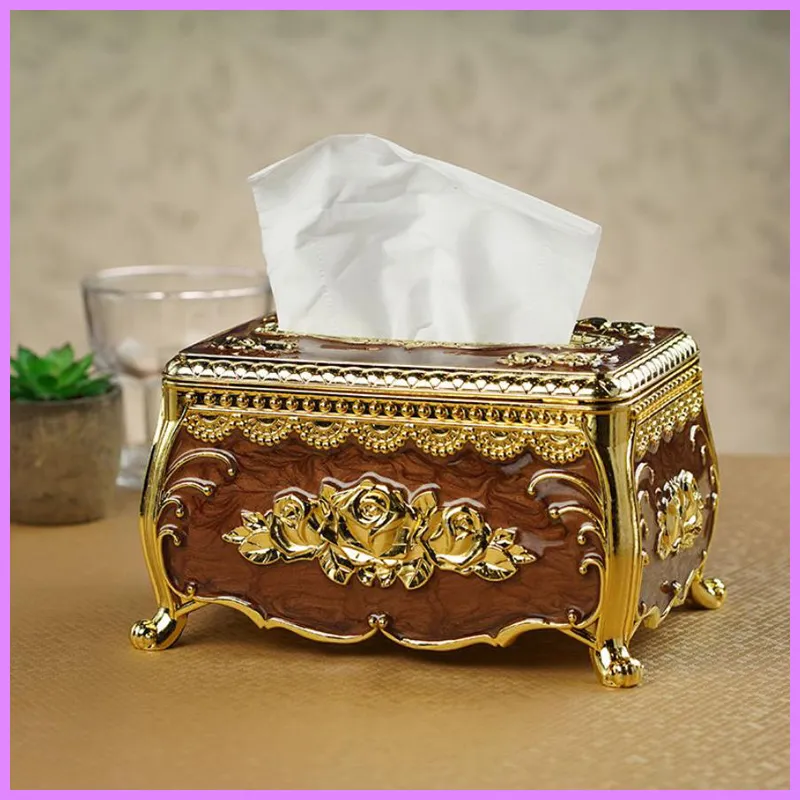 Fashion Tissue Box Tea Table Living Room Office Tissue Boxes Napkin Box Ornament Designer Electroplated Gold Rectangle Paper
