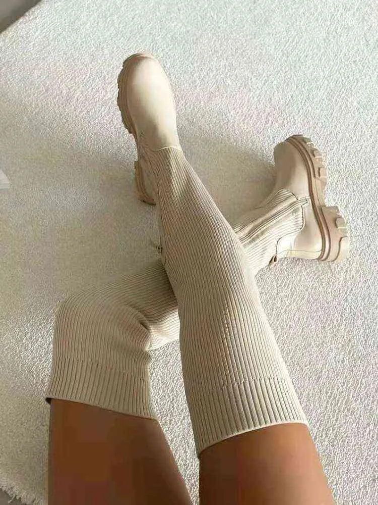 무릎 부츠 위에 섹시한 여성의 높은 부츠 판매 여자 신발 Pu Long Women Boots Winter High High Socks Shoes 36-43 G1222Q