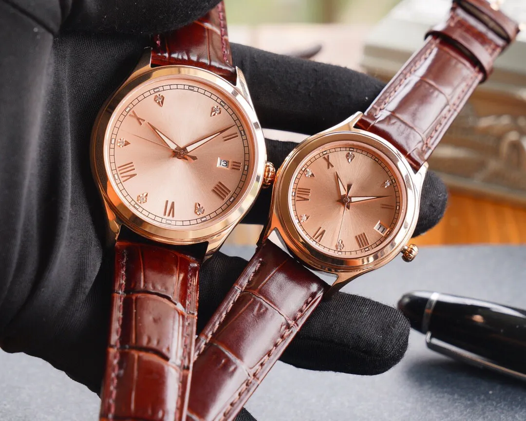 Fashion couples Automatic Mechanical watches Casual Roman Number Leather Wristwatch for women men Geometric clock 34mm 41mm