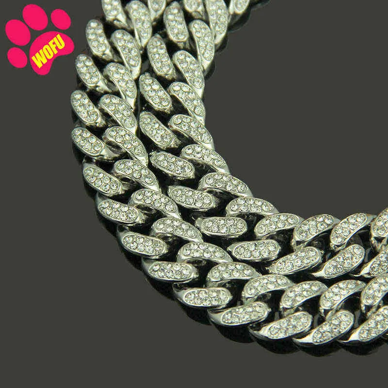 WOFUWOFU diamant or colliers de chien en acier inoxydable collier pour animaux de compagnie laisse chaîne en métal de luxe cristal grand collier de chien en cuir Pitbull H1123587191
