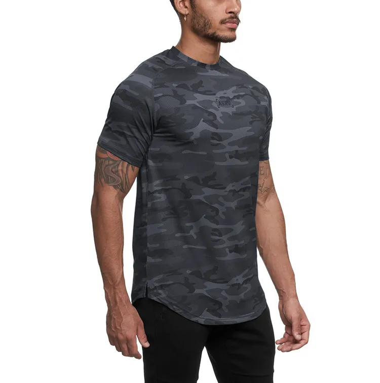 Camuflagem masculina de moda Secução rápida camisetas de verão Novo tshirt de manga curta impressa Man Sport Fitness O-Gobes Tee Koszulka Y0323