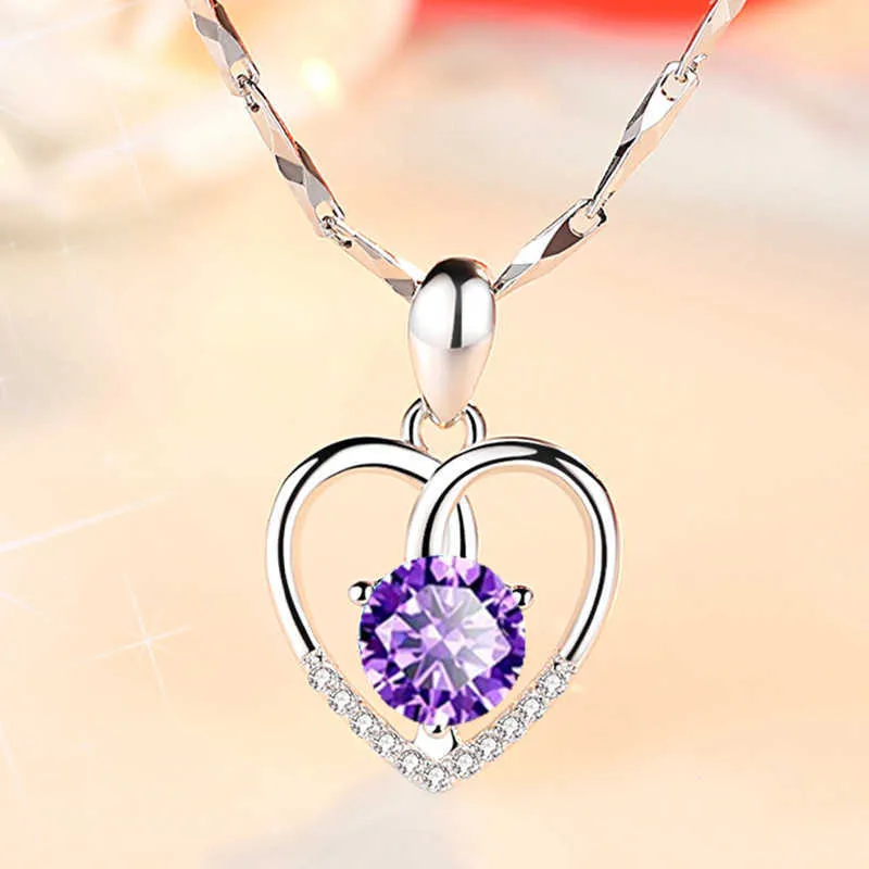 Crystal Womens Necklaces Pendant Guardian Love platinum plated rose gold happy peach heart collarbone chain simple Silver