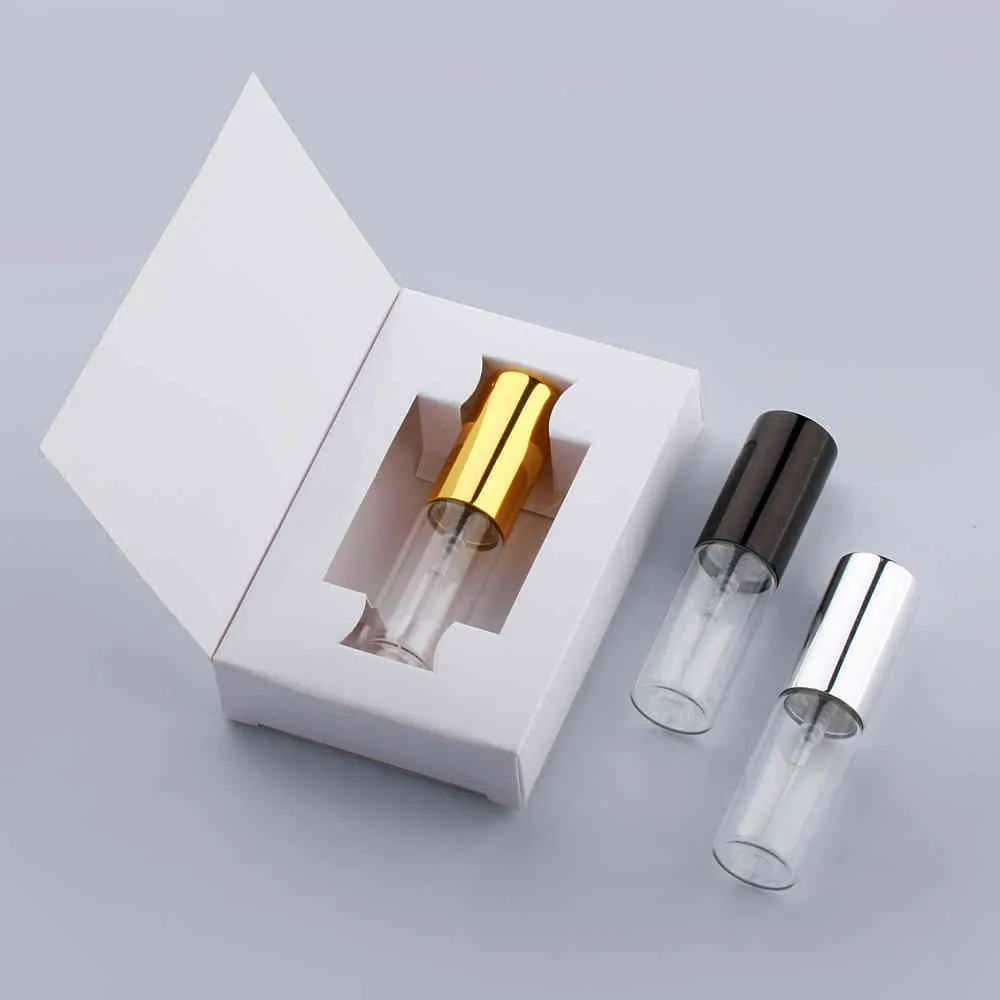 50 sztuk / partia 5ml Spray Perfumy Butelka Przenośne Aluminium Opryskiwacz Prezent Black and White Box