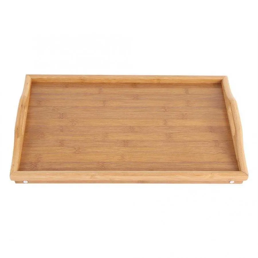 50 x 30 x 4 cm Draagbaar Bamboe Houten Bed Lade Ontbijt Laptop Bureau Thee Voedsel Serveertafel Opklapbare Been Laptop Bureau 201029217E