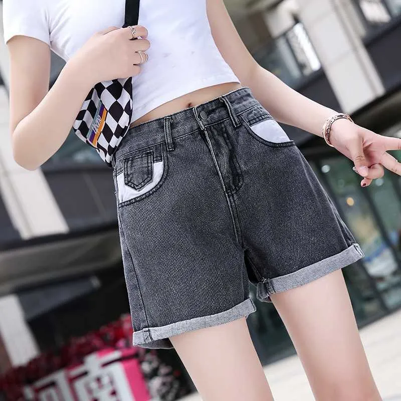 Femmes taille haute Denim Shorts été Streetwear décontracté bleu femme jambe large avec ceinture jean 210525