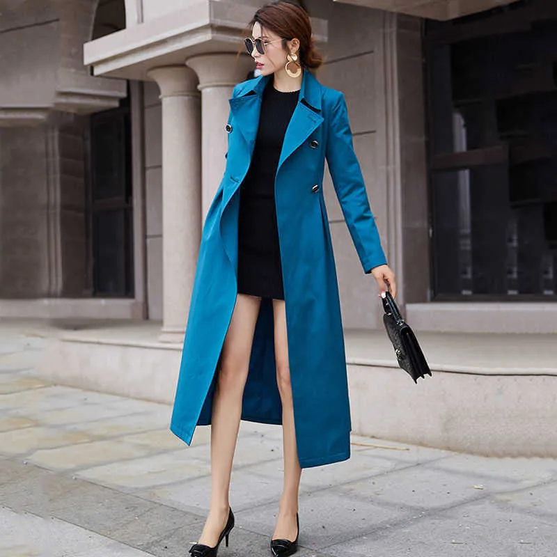 Spring Autumn Women Raincoats Elegant Buttons Vintage Windbreaker Double Breasted Ladies Office Long Trench Coats 210914