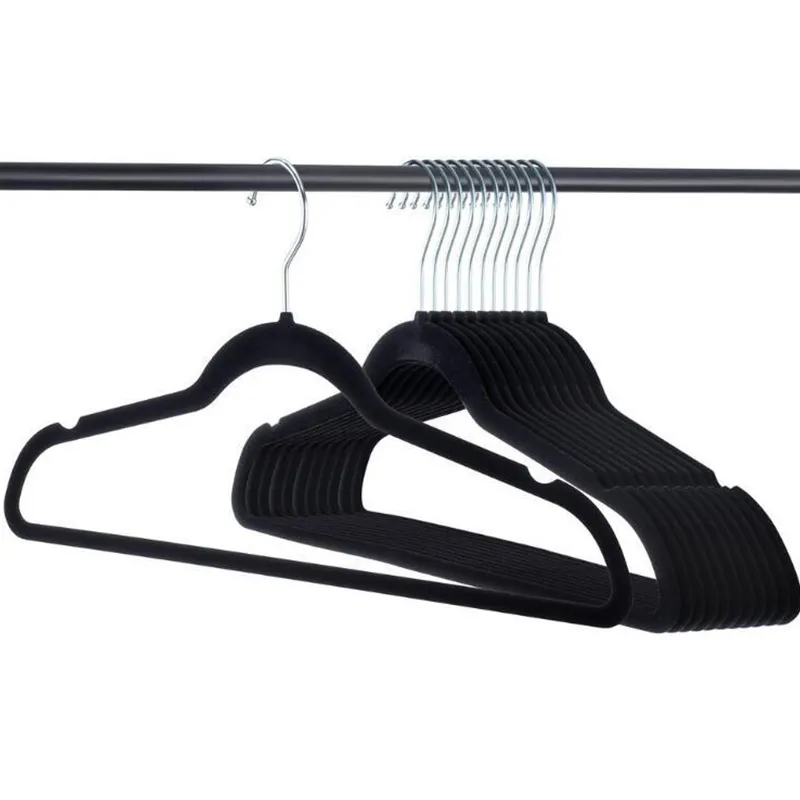 28/42cm Black Velvet Clothes Hangers Velvet Coat Hanger Non-slip Flocking Hangers 210318